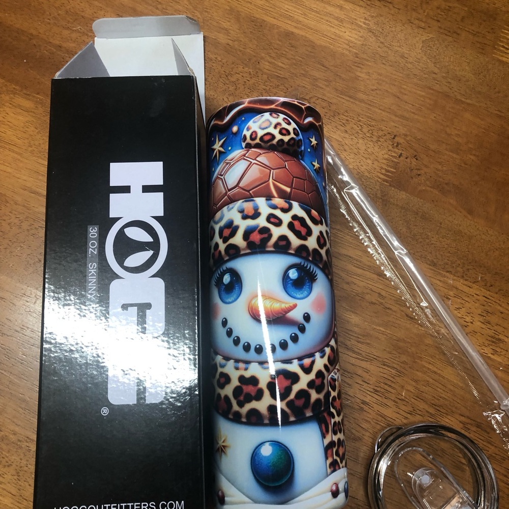 Snowman Tumbler with Leopard Print